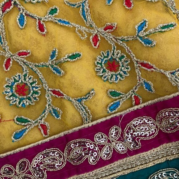 Youth Indian Saree Matching Set Sleeveless Top & Long Skirt Size 26 (6/7 Girls) - Picture 3 of 13